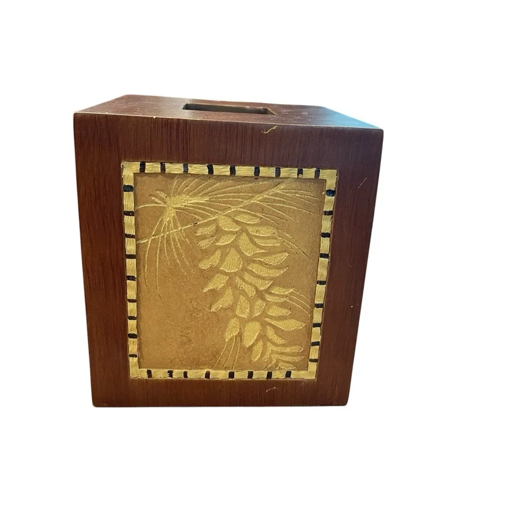 Vintage Wood Carved Tissue Box | Adirondack Pine Rustic Tissue Cover Midcentury